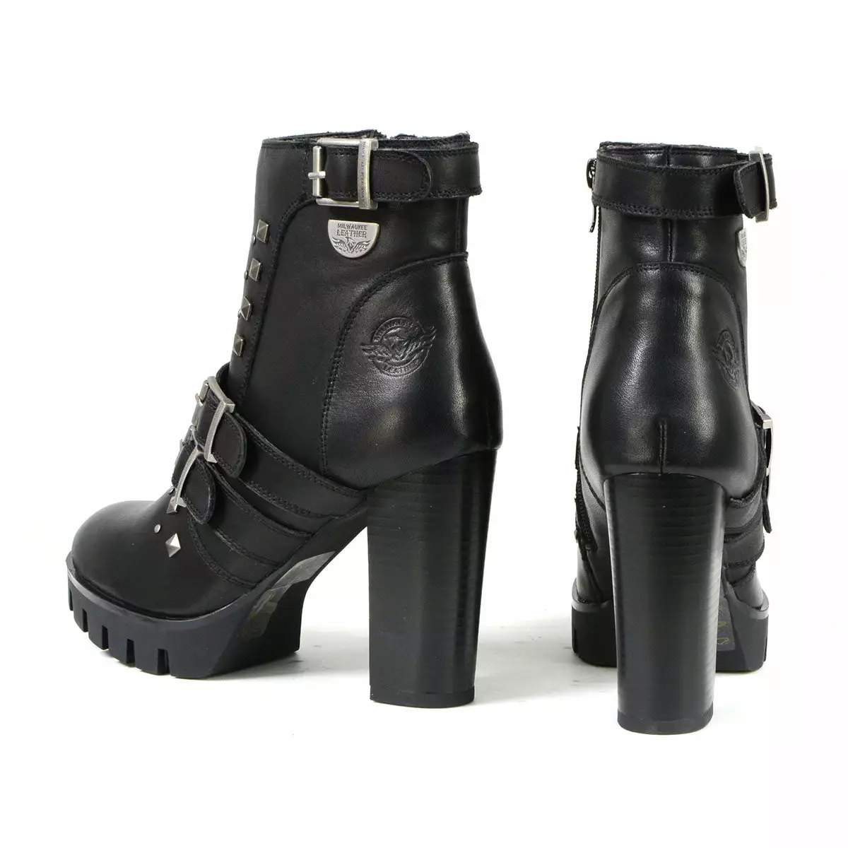 Milwaukee Leather MBL9456 Women's Black Leather Platform Boots With Straps - Image 6