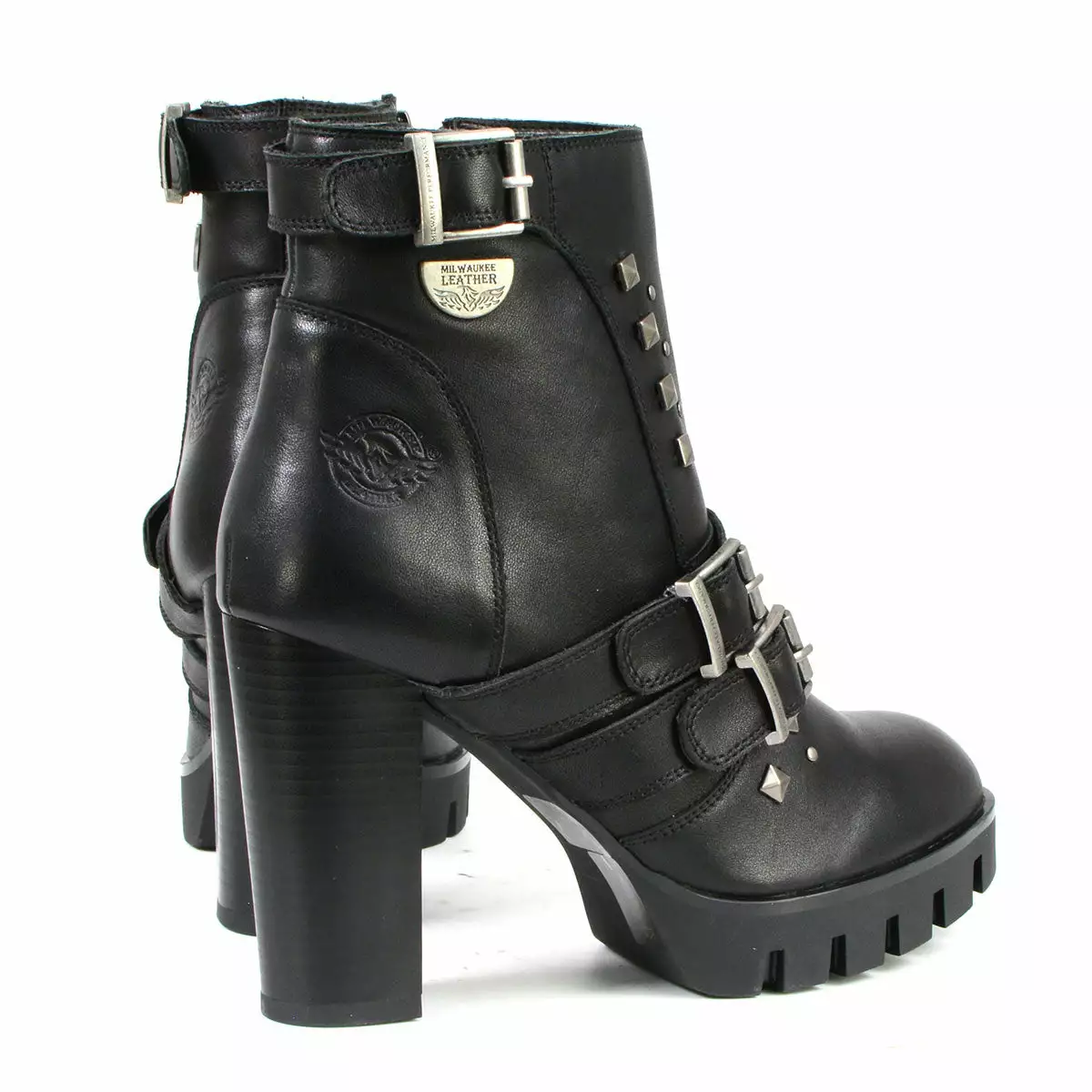 Milwaukee Leather MBL9456 Women's Black Leather Platform Boots With Straps - Image 7