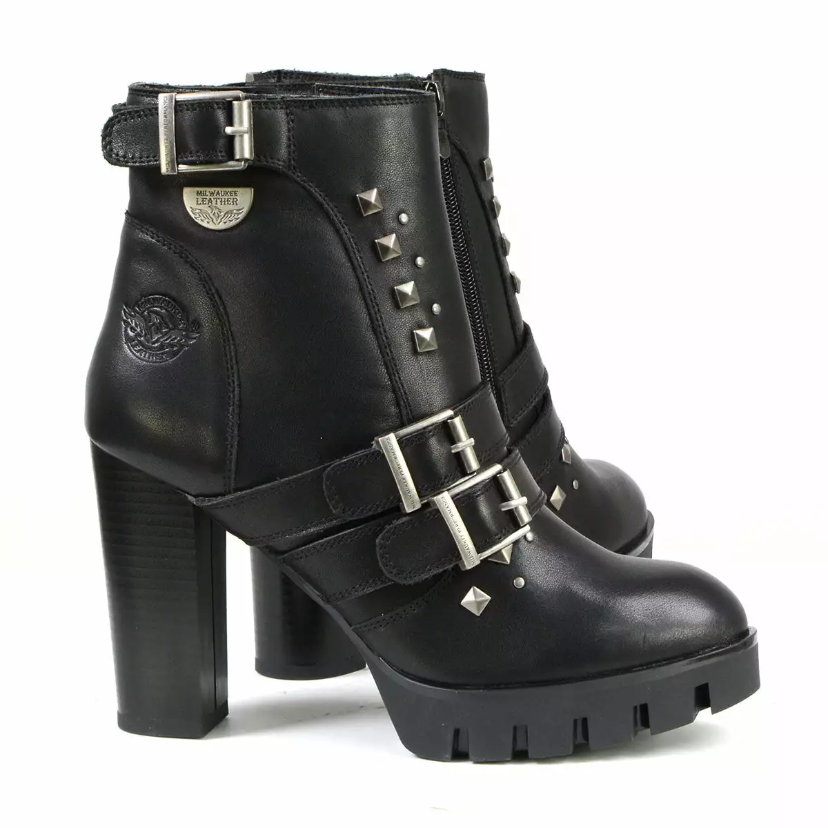 Milwaukee Leather MBL9456 Women's Black Leather Platform Boots With Straps - Image 8