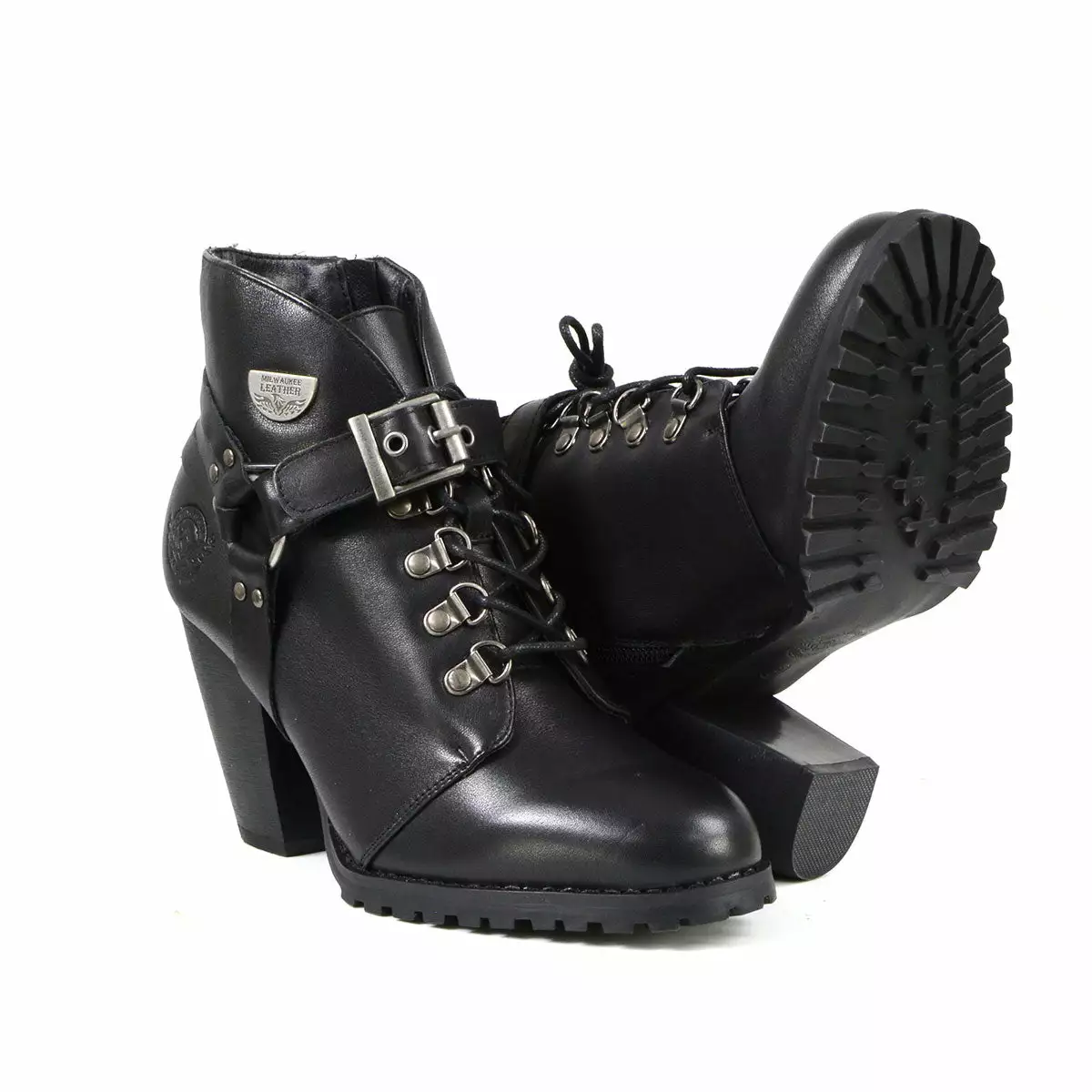 Milwaukee Leather MBL9458 Women's Black Leather Boots With Classic Harness Ring - Image 9