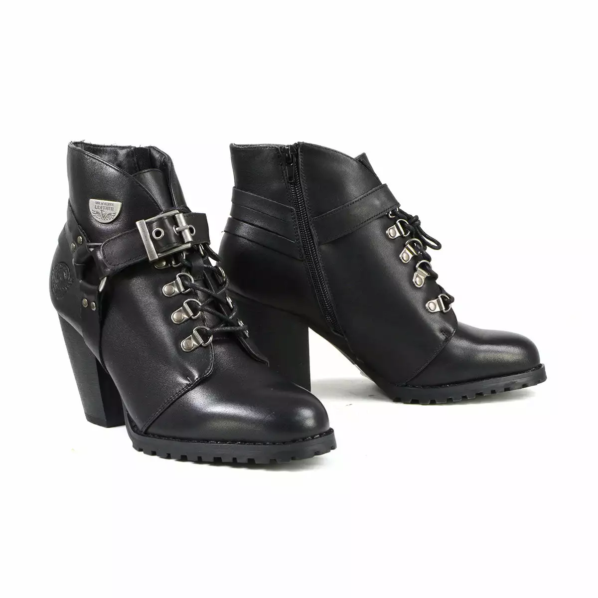 Milwaukee Leather MBL9458 Women's Black Leather Boots With Classic Harness Ring