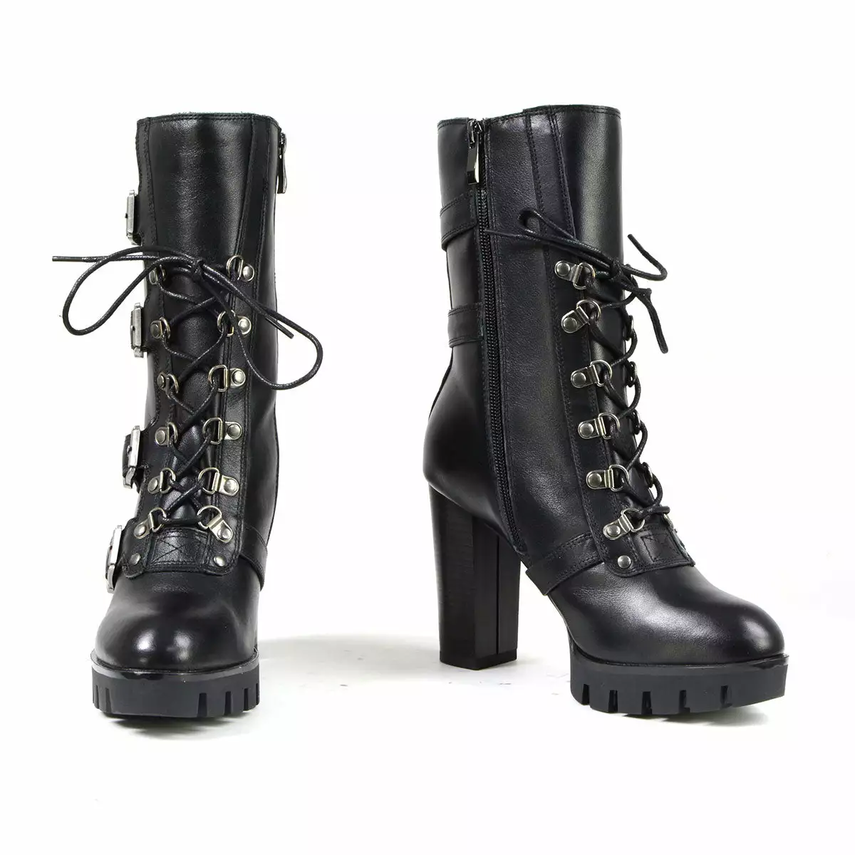 Milwaukee Leather MBL9459 Women's Black Leather Buckles Platform Boots With Lace-Up Closure - Image 2