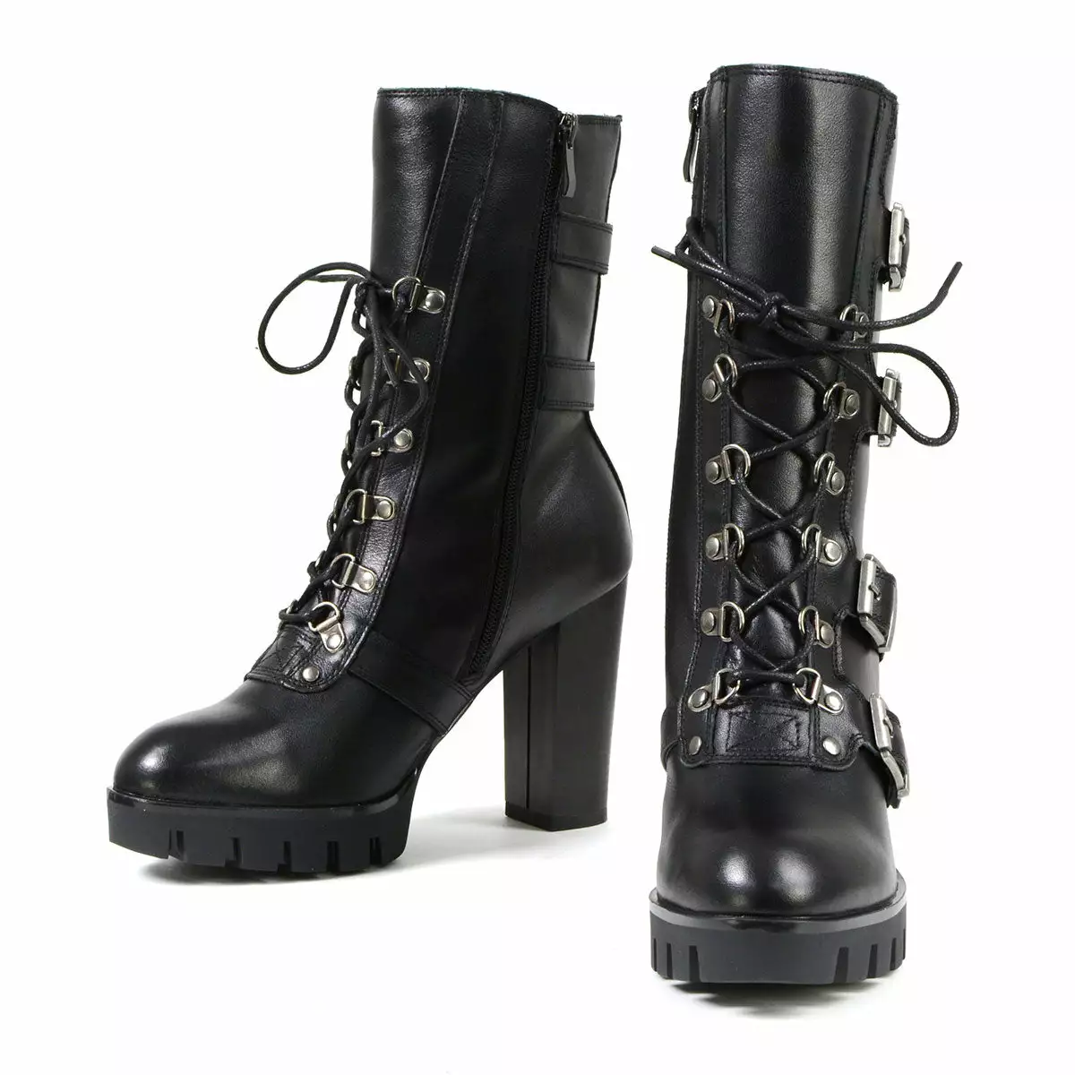 Milwaukee Leather MBL9459 Women's Black Leather Buckles Platform Boots With Lace-Up Closure - Image 10