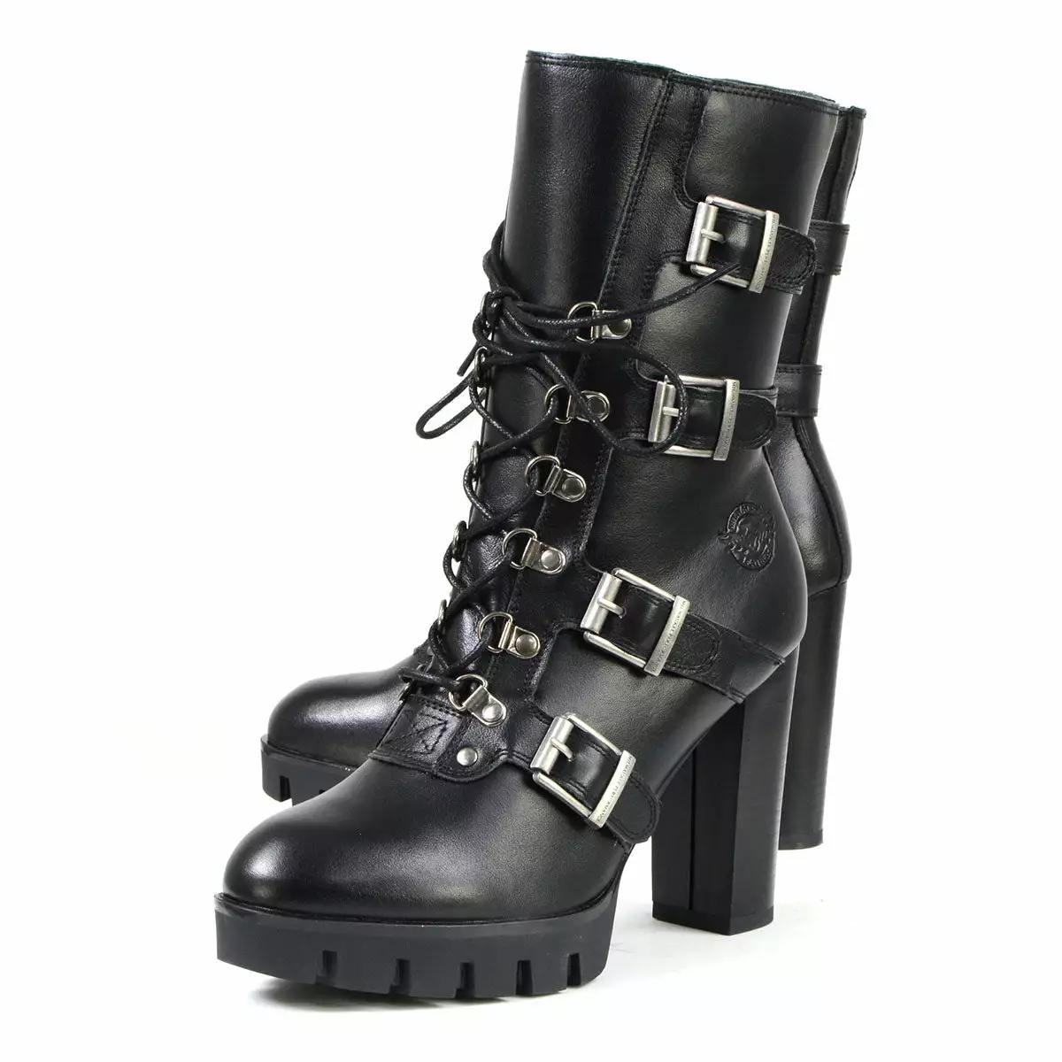 Milwaukee Leather MBL9459 Women's Black Leather Buckles Platform Boots With Lace-Up Closure - Image 4