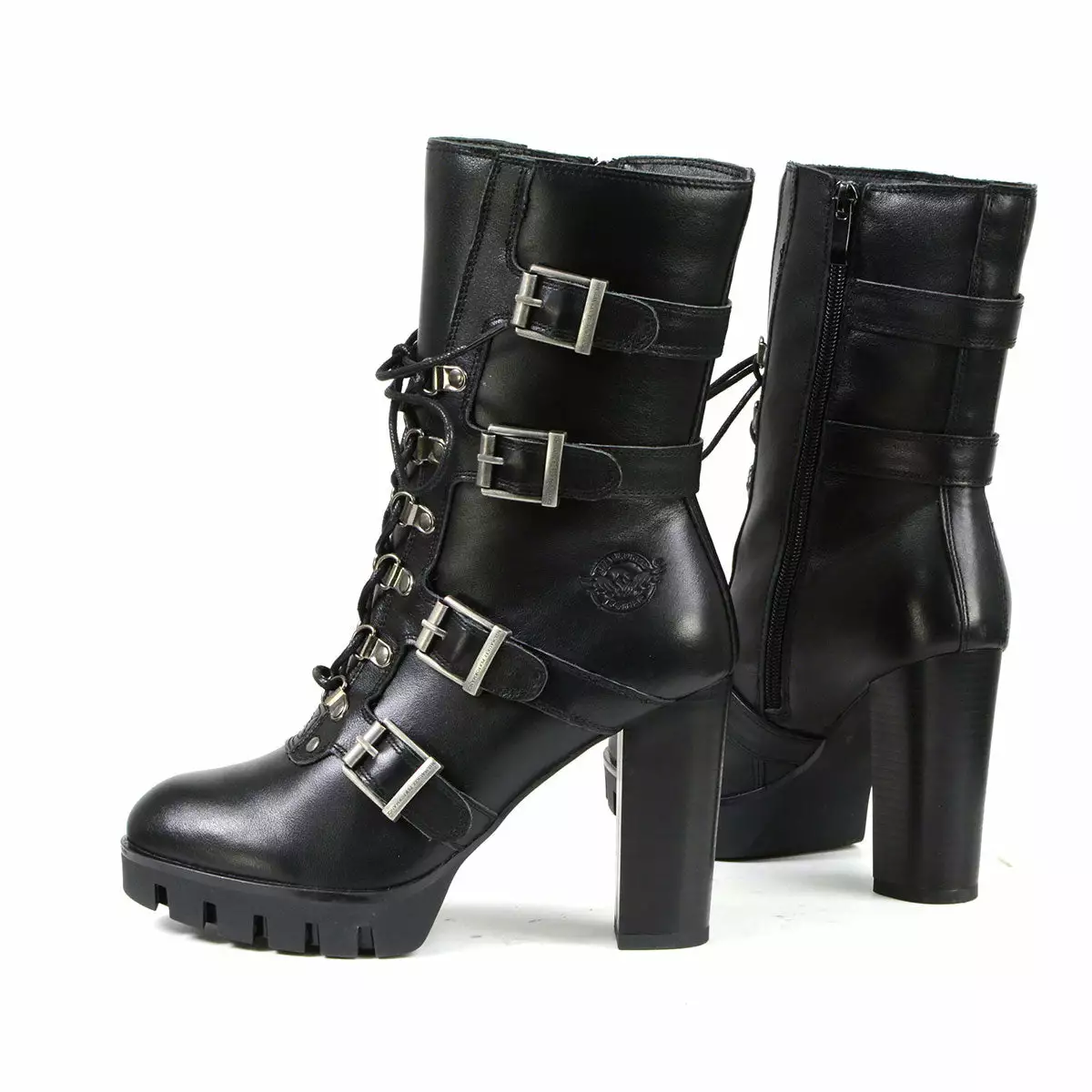 Milwaukee Leather MBL9459 Women's Black Leather Buckles Platform Boots With Lace-Up Closure - Image 5