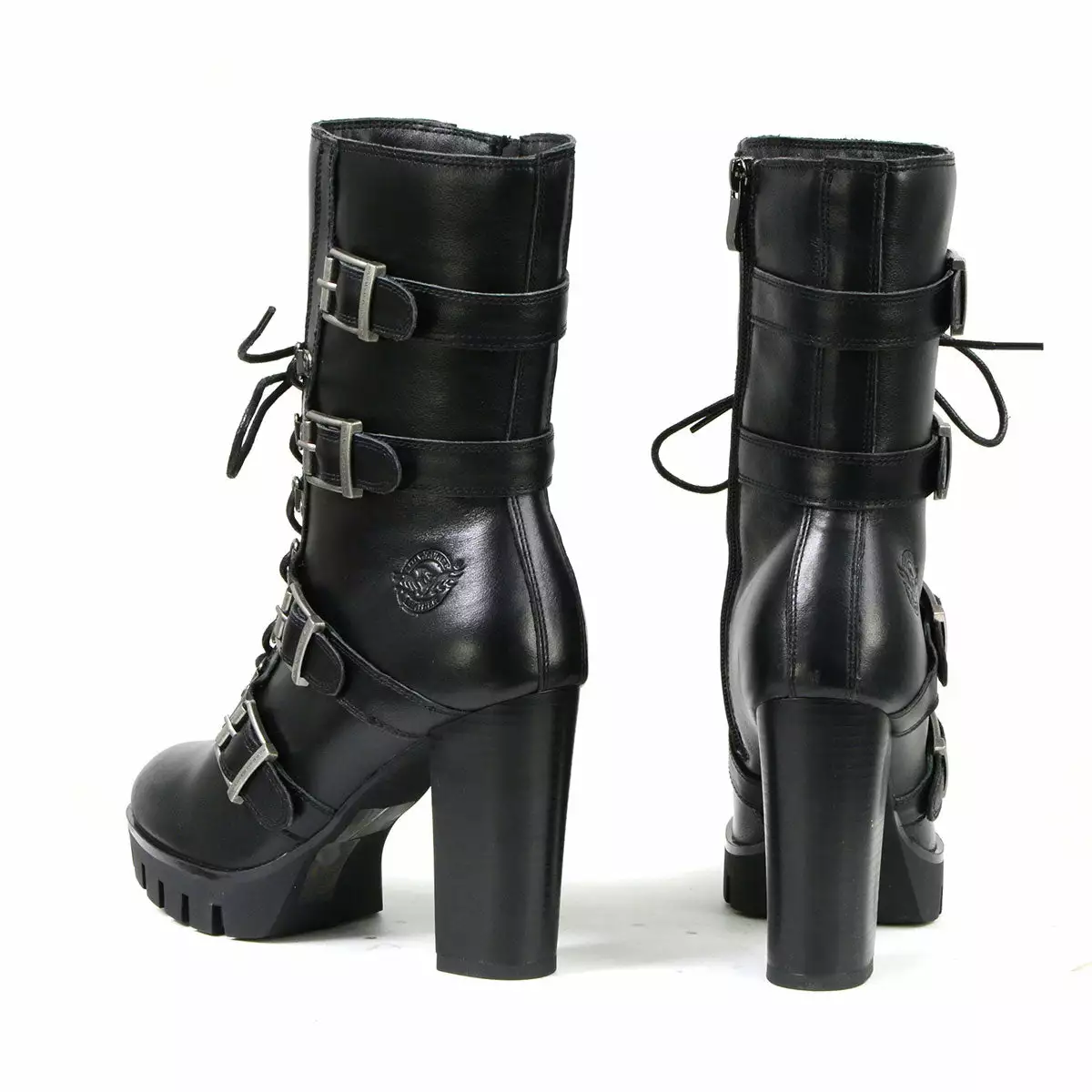 Milwaukee Leather MBL9459 Women's Black Leather Buckles Platform Boots With Lace-Up Closure - Image 6