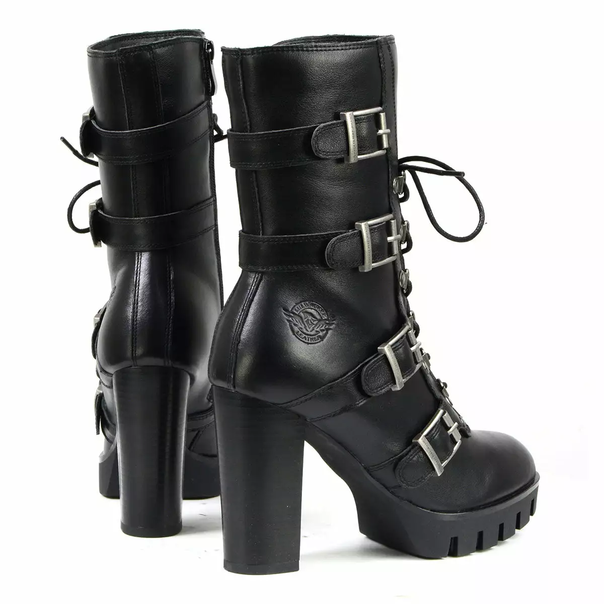 Milwaukee Leather MBL9459 Women's Black Leather Buckles Platform Boots With Lace-Up Closure - Image 7