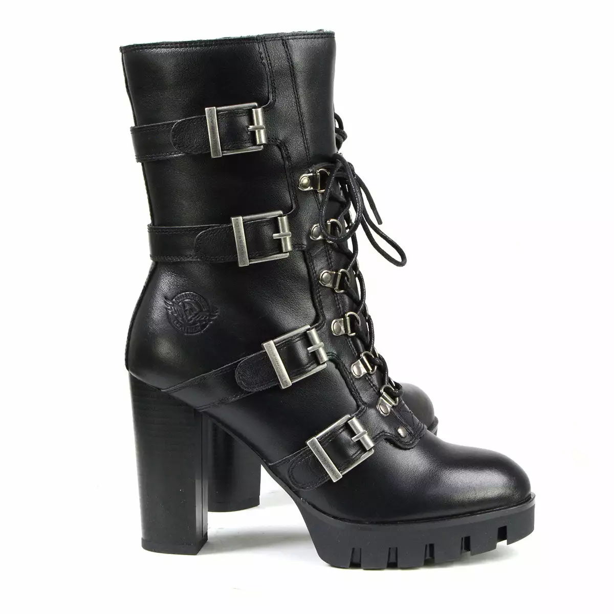 Milwaukee Leather MBL9459 Women's Black Leather Buckles Platform Boots With Lace-Up Closure - Image 8