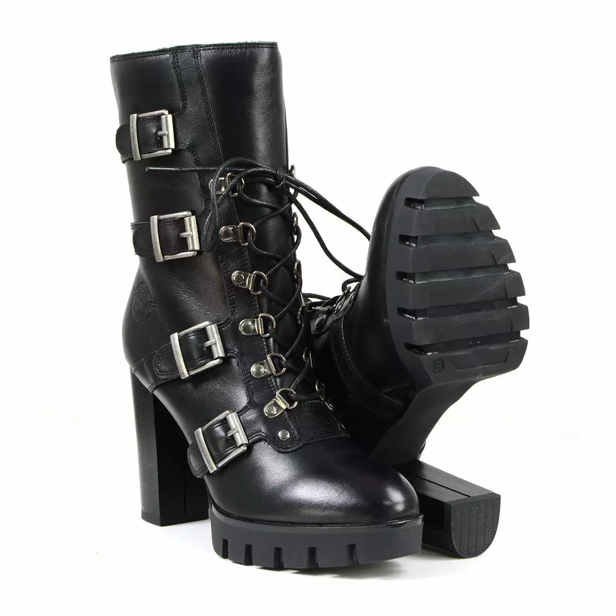 Milwaukee Leather MBL9459 Women's Black Leather Buckles Platform Boots With Lace-Up Closure - Image 9
