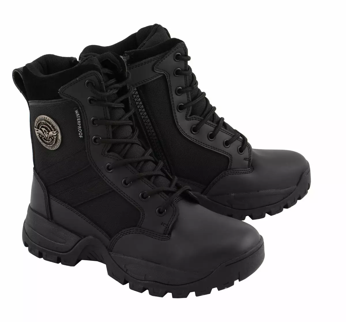Milwaukee Leather MBL9495 Women Black Leather Tactical Boots With Side Zipper