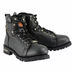 Milwaukee Leather MBM100 Men's Black Leather Lace-Up Motorcycle Boots With Side Zipper