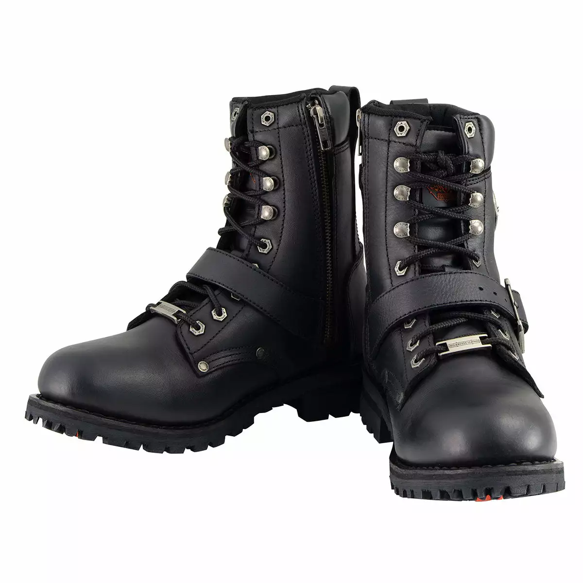 Milwaukee Leather MBM101W Men's Black Leather Wide-Width Lace-Up Engineer Motorcycle Boots With Side Zipper Entry - Image 4