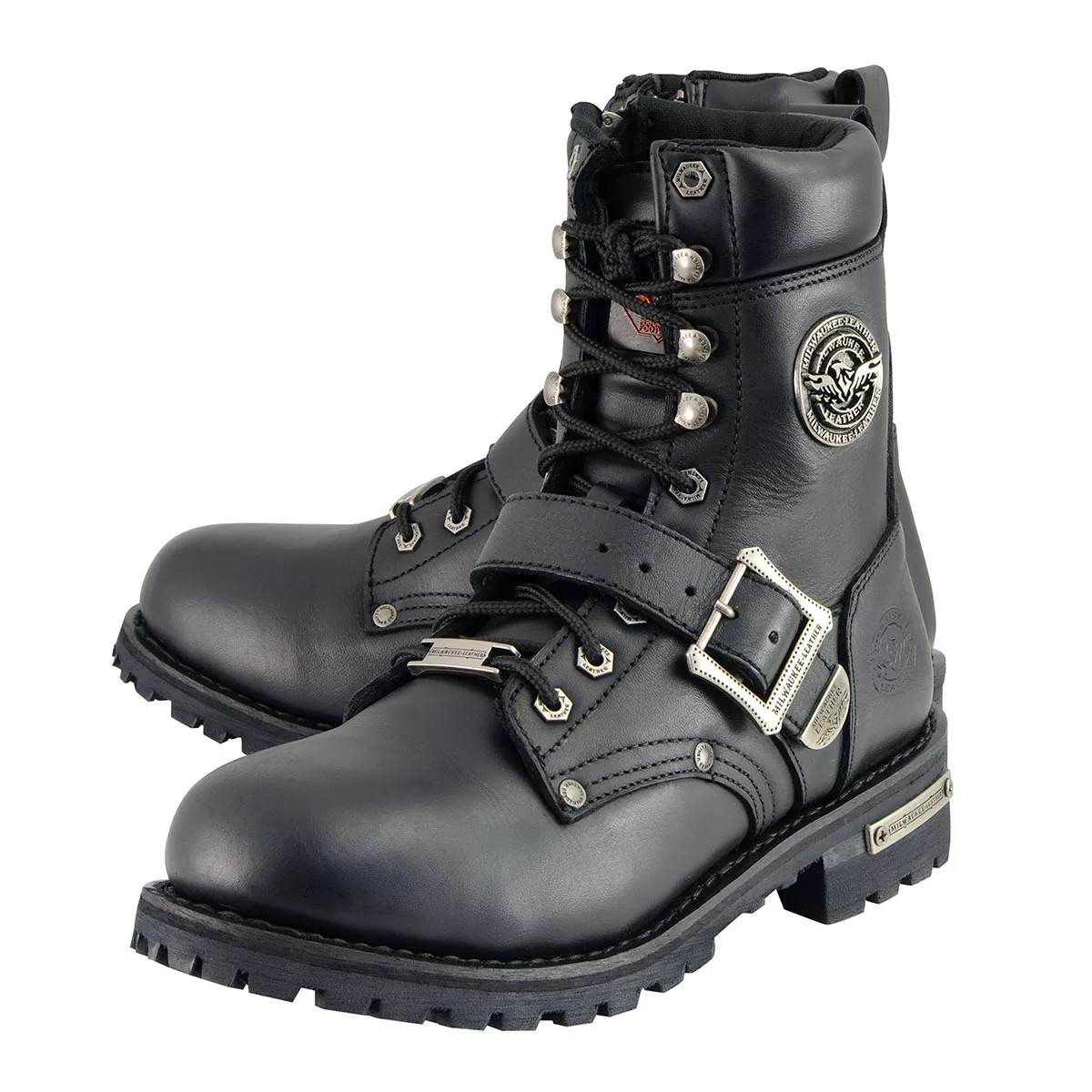 Milwaukee Leather MBM101W Men's Black Leather Wide-Width Lace-Up Engineer Motorcycle Boots With Side Zipper Entry - Image 5