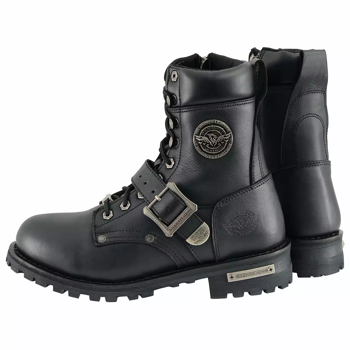 Milwaukee Leather MBM101W Men's Black Leather Wide-Width Lace-Up Engineer Motorcycle Boots With Side Zipper Entry - Image 6