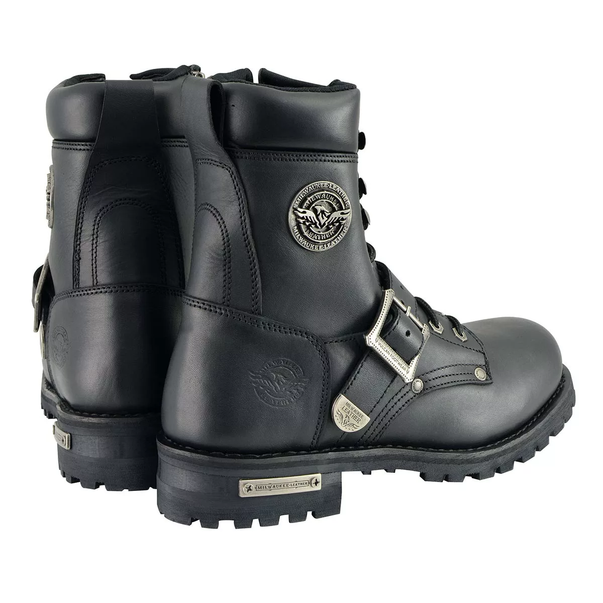 Milwaukee Leather MBM101W Men's Black Leather Wide-Width Lace-Up Engineer Motorcycle Boots With Side Zipper Entry - Image 8