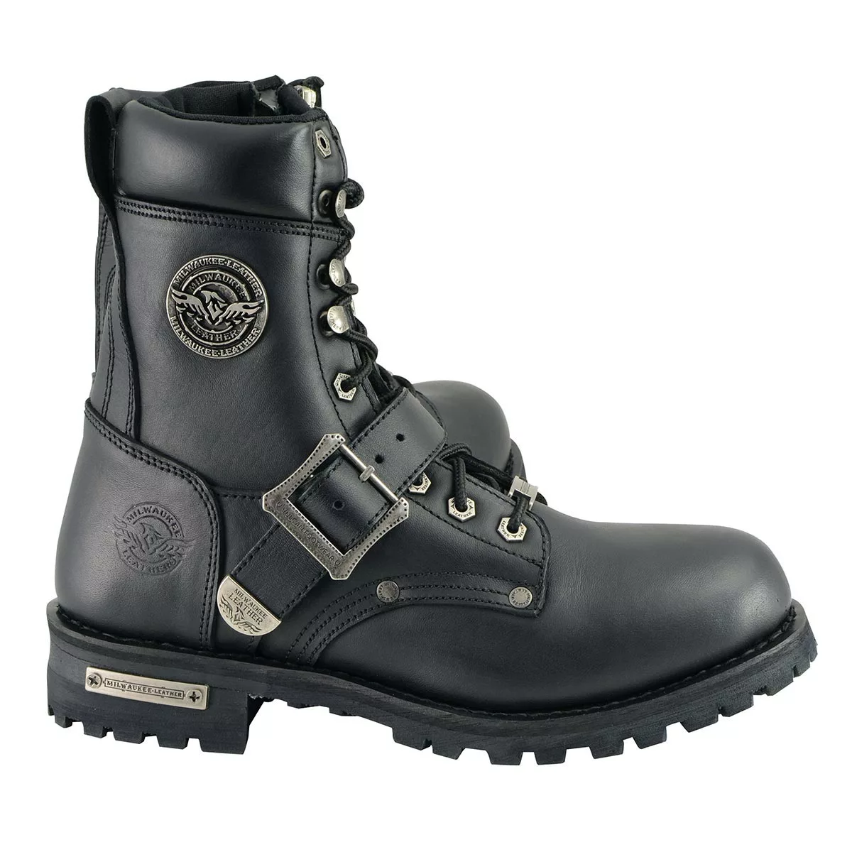 Milwaukee Leather MBM101W Men's Black Leather Wide-Width Lace-Up Engineer Motorcycle Boots With Side Zipper Entry - Image 9