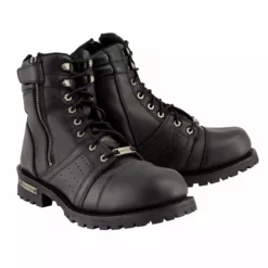 Milwaukee Leather MBM9000 Men's Black Lace-Up Motorcycle Riding Leather Boots With Side Zipper Entry