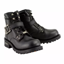 Milwaukee Leather MBM9010 Men's Black Lace-Up 6-inch Engineer Boots With Side Buckle