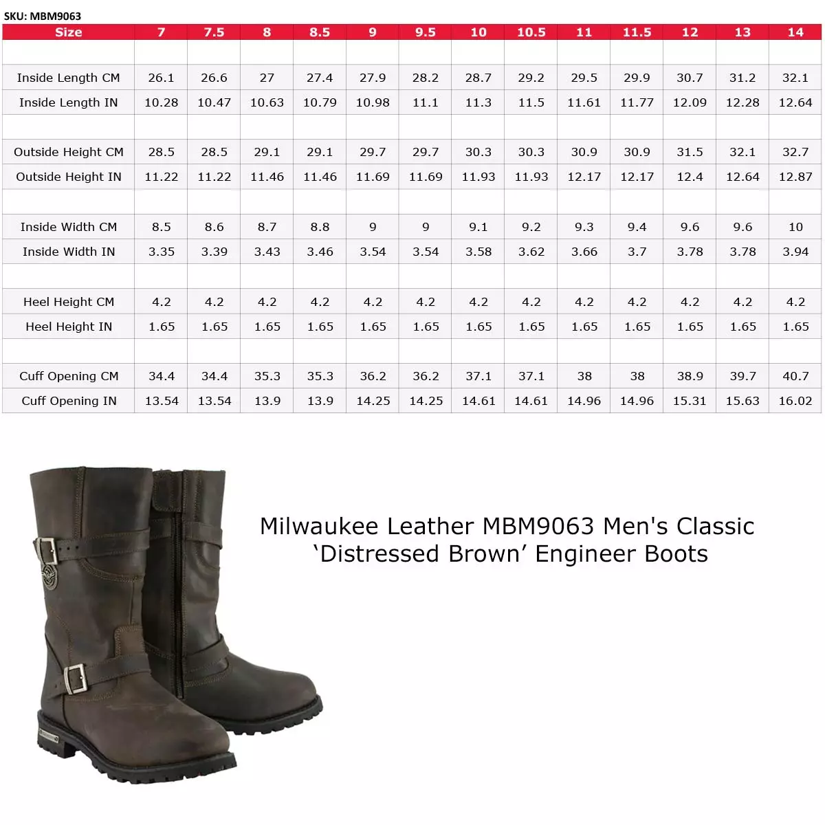 Milwaukee Leather MBM9063 Men's Classic ‘Distressed Brown’ Motorcycle Leather Engineer Boots - Image 3