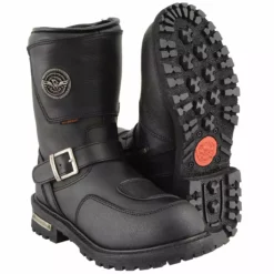 Milwaukee Leather MBM9071WP Men's Black 'Wide Width' 9-inch Waterproof Engineer Leather Boots With Reflective Piping