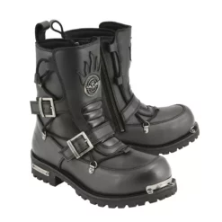 Milwaukee Leather MBM9076 Men’s Black 'Tactical' Logger Leather Boots With Buckle Enhancement