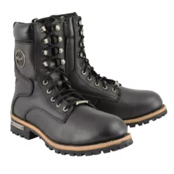 Milwaukee Leather MBM9095 Men’s Classic Black Logger Lace-Up Boots With Side Zipper