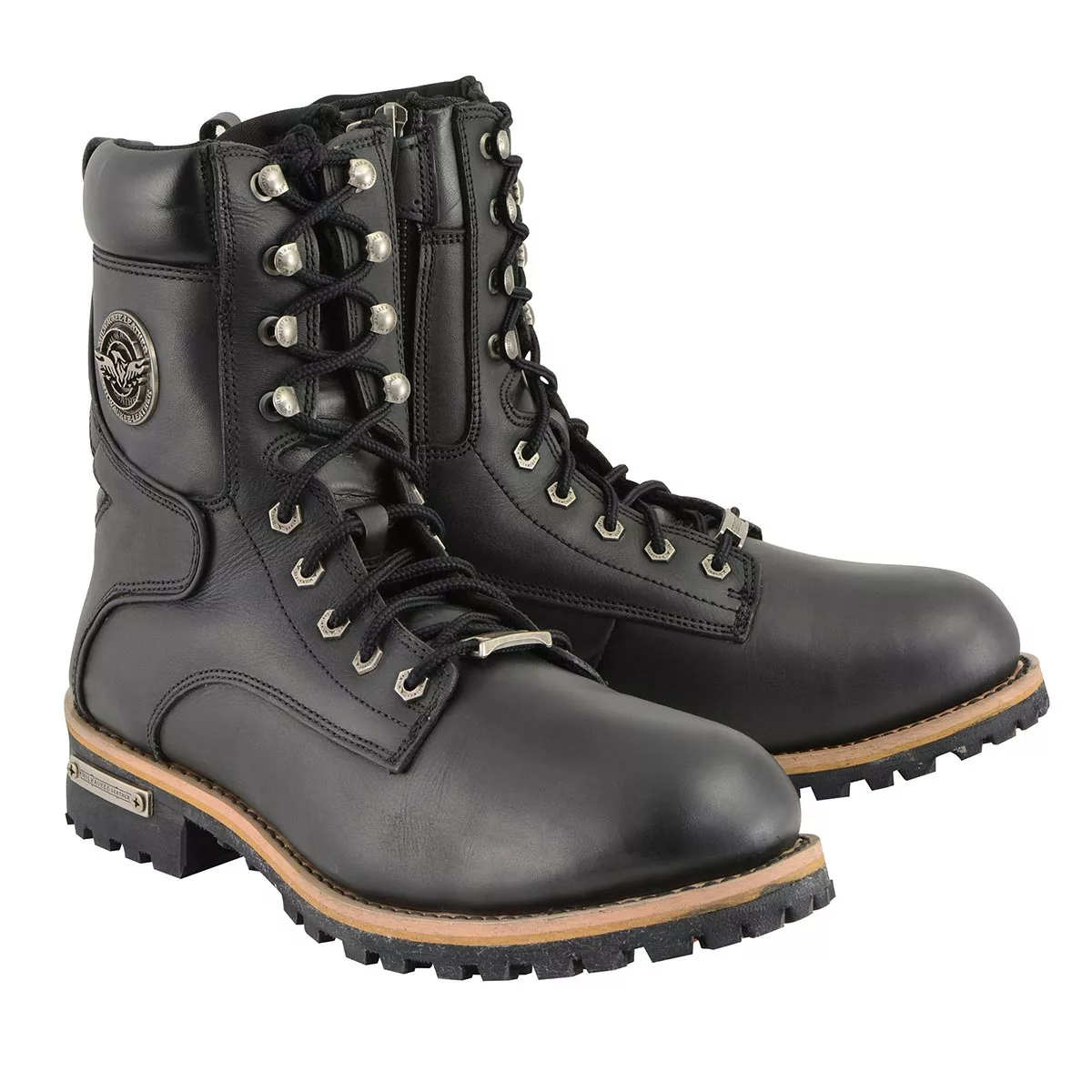 Milwaukee Leather MBM9095 Men’s Classic Black Logger Lace-Up Boots With Side Zipper