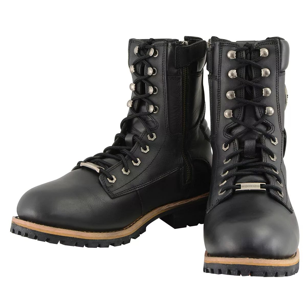 Milwaukee Leather MBM9095W Men's Classic Black ‘Wide Width’ Lace-Up Logger Boots With Side Zipper - Image 7