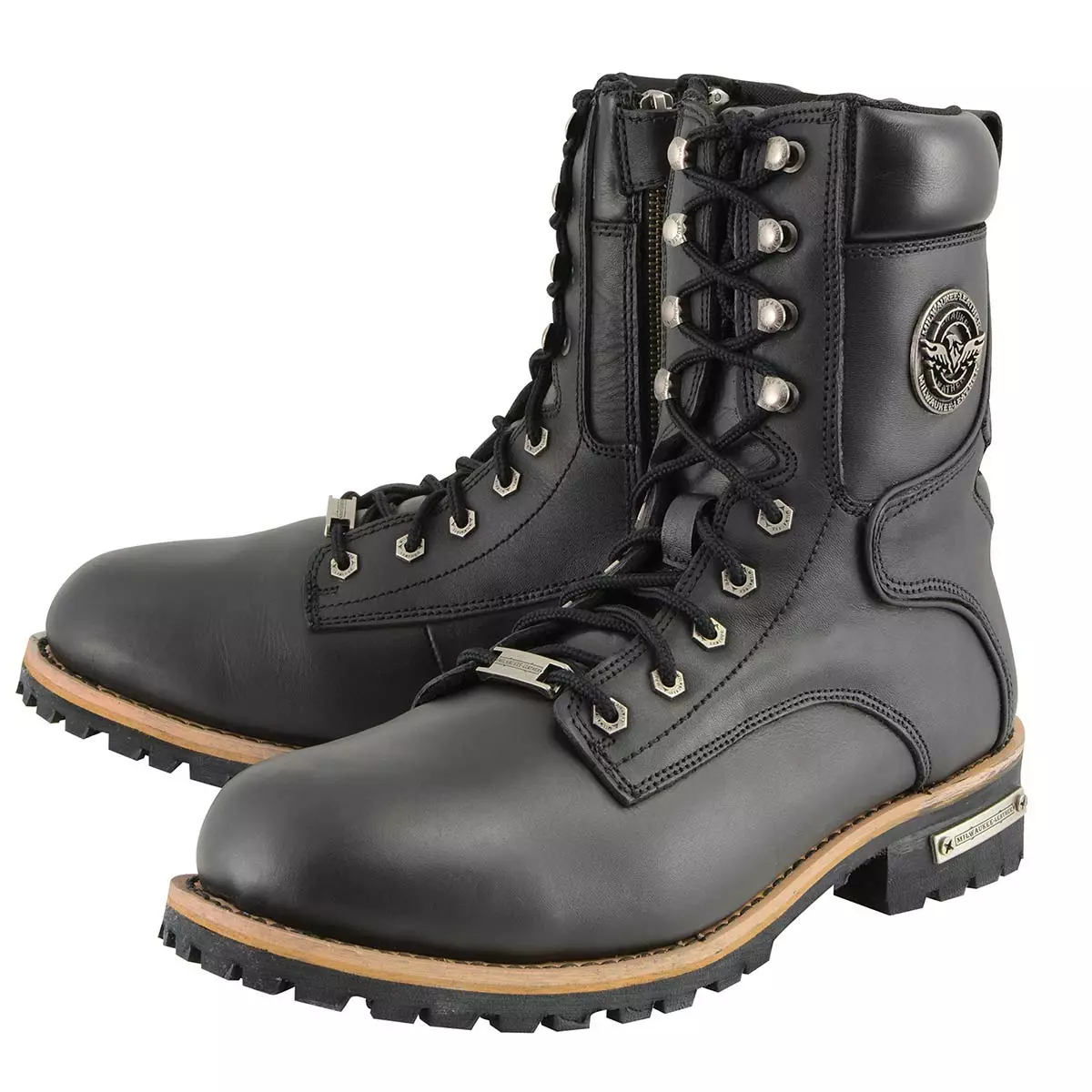 Milwaukee Leather MBM9095 Men’s Classic Black Logger Lace-Up Boots With Side Zipper - Image 6