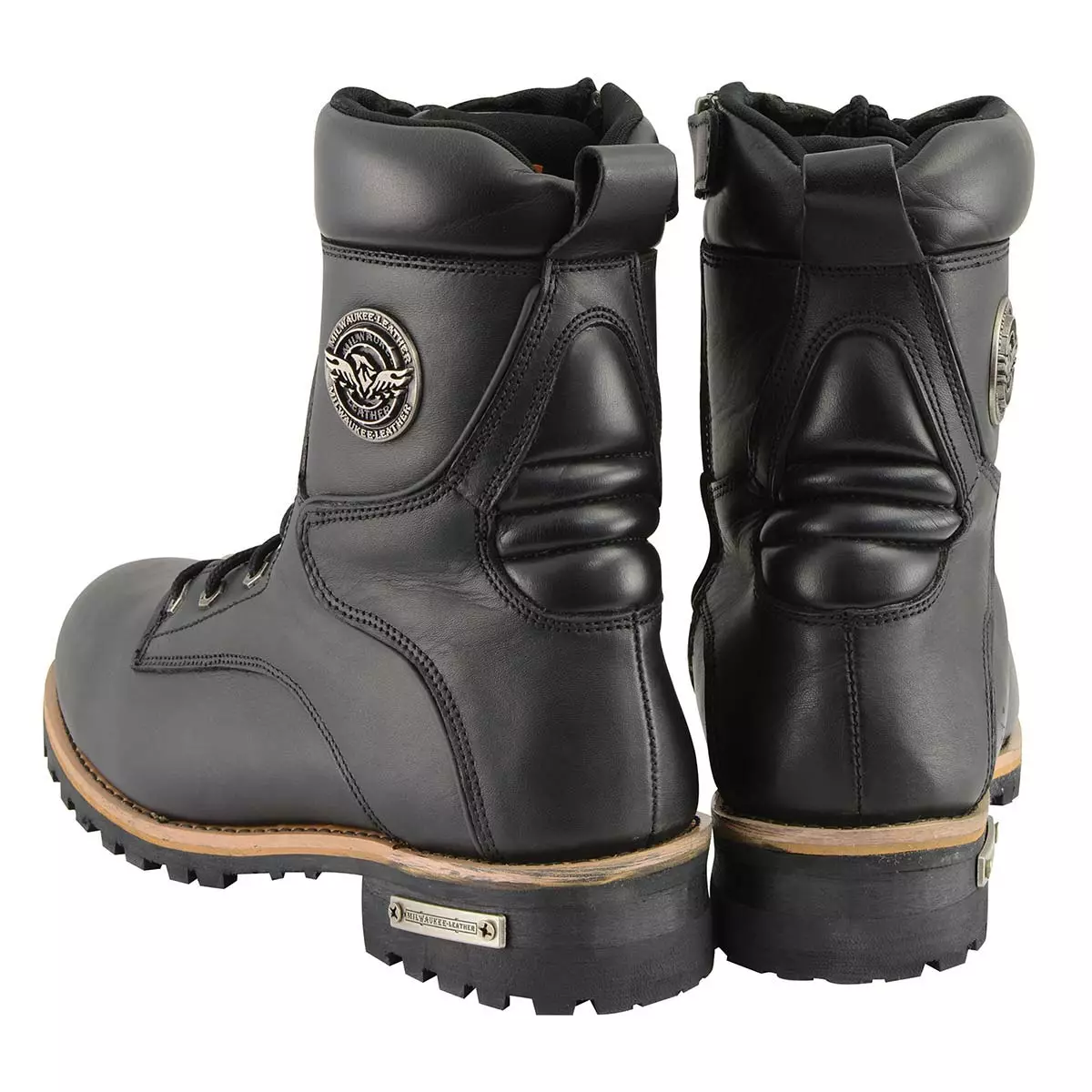 Milwaukee Leather MBM9095W Men's Classic Black ‘Wide Width’ Lace-Up Logger Boots With Side Zipper - Image 4